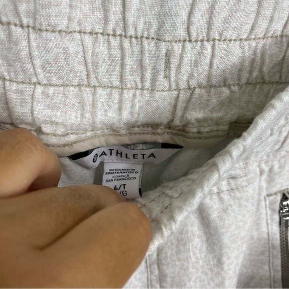 Athleta Cabo Linen Jogger Cream Micro Cheetah Sz 6 Tall 988237 - Picture 4 of 6